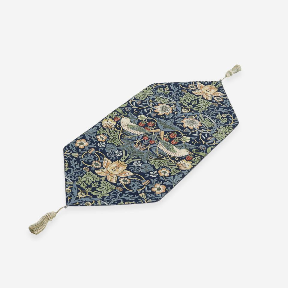 William Morris - 川島織物セルコン モリスデザイン　いちご泥棒 テーブルランナー  ダークブルー Morris Design Studio（モリス） いちご泥棒 テーブルランナー