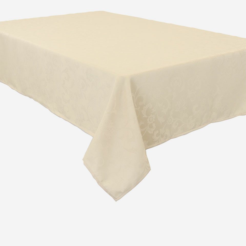 ハドンホール柄を唐草模様に着想を得てアレンジしたデザイン、ジャカードの織り柄が美しいテーブルクロスです：ベージュ