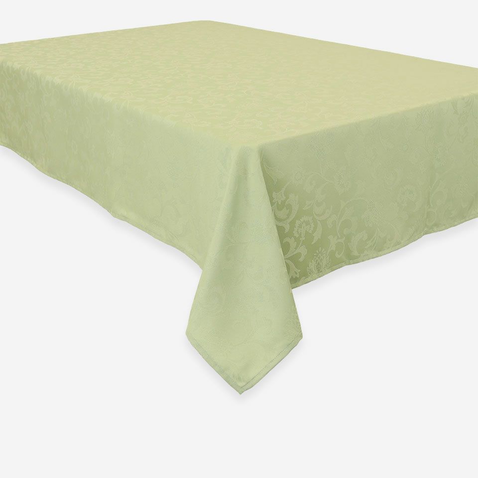 ハドンホール柄を唐草模様に着想を得てアレンジしたデザイン、ジャカードの織り柄が美しいテーブルクロスです：ライトグリーン