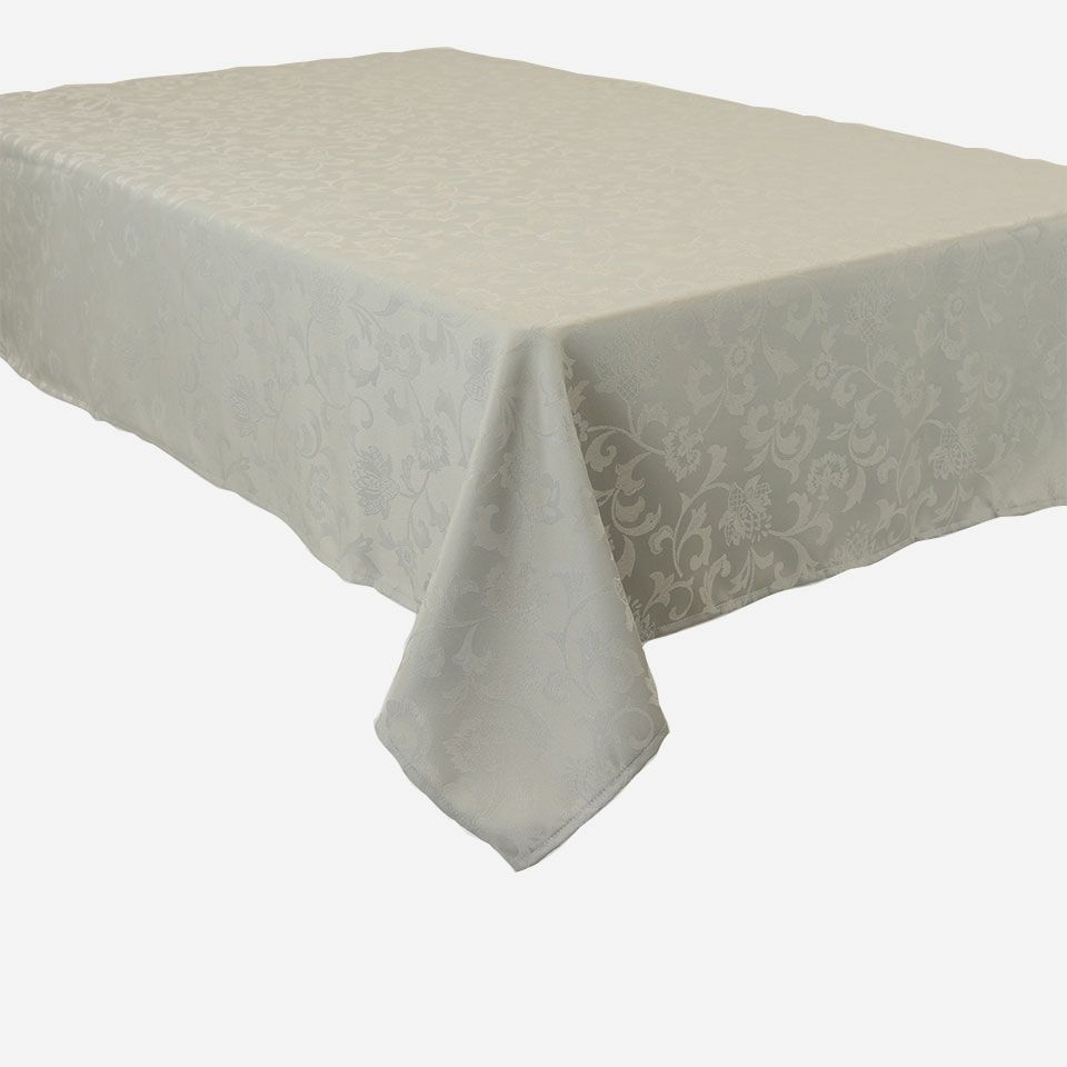 ハドンホール柄を唐草模様に着想を得てアレンジしたデザイン、ジャカードの織り柄が美しいテーブルクロスです：グレー