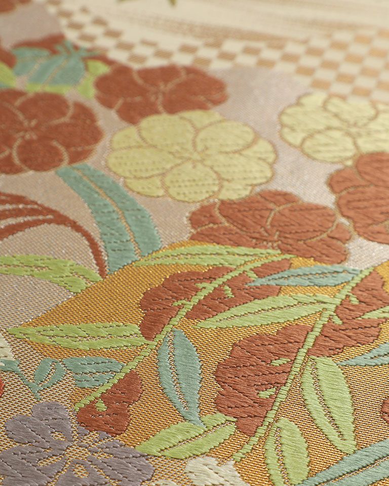 【洒落袋帯】未使用品/花織×ろうけつ染め/ガード加工/リバーシブル/456cm 楽天市場】【Prices down2】唐織袋帯 「黒地 柏」 錦工芸謹製 六