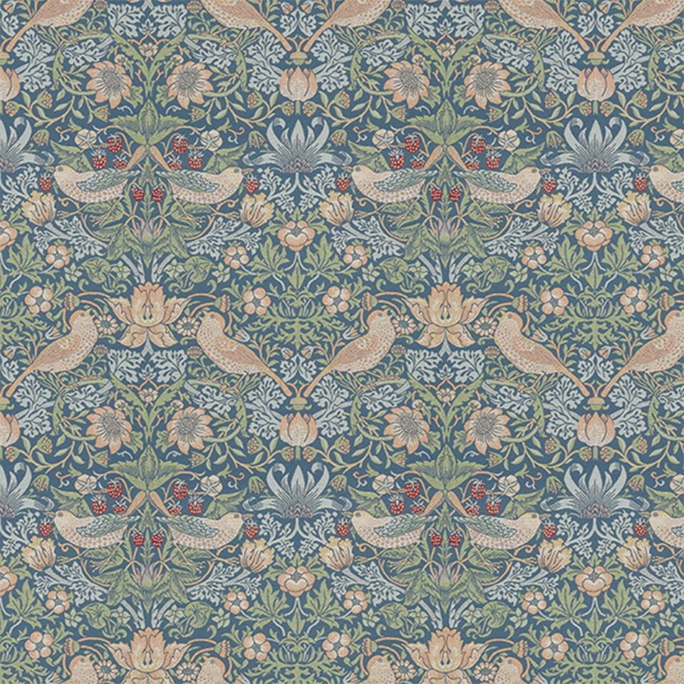 いちご泥棒は、ウィリアム・モリスによって製作された人気のデザインです／カラー：ブルーグリーン