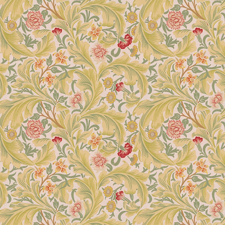 アカンサスの大胆な葉と小花の組合せで奥行きのあるデザインです／カラー：ベージュ