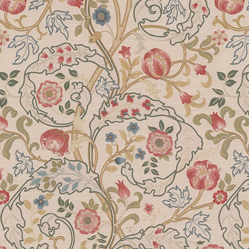 モリスの弟子であるジョン・ヘンリー・ダールによってデザインされた図案で、大きな果樹、アカンサスの葉、チューリップが描かれています