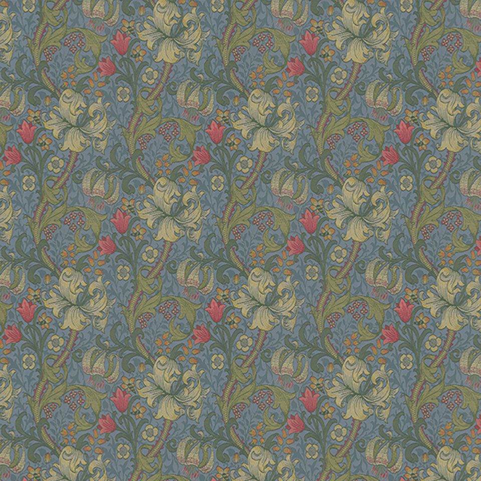 ゴールデンリリーは、ブロックプリントの壁紙として1899年デザインされたものです／カラー：ブルー