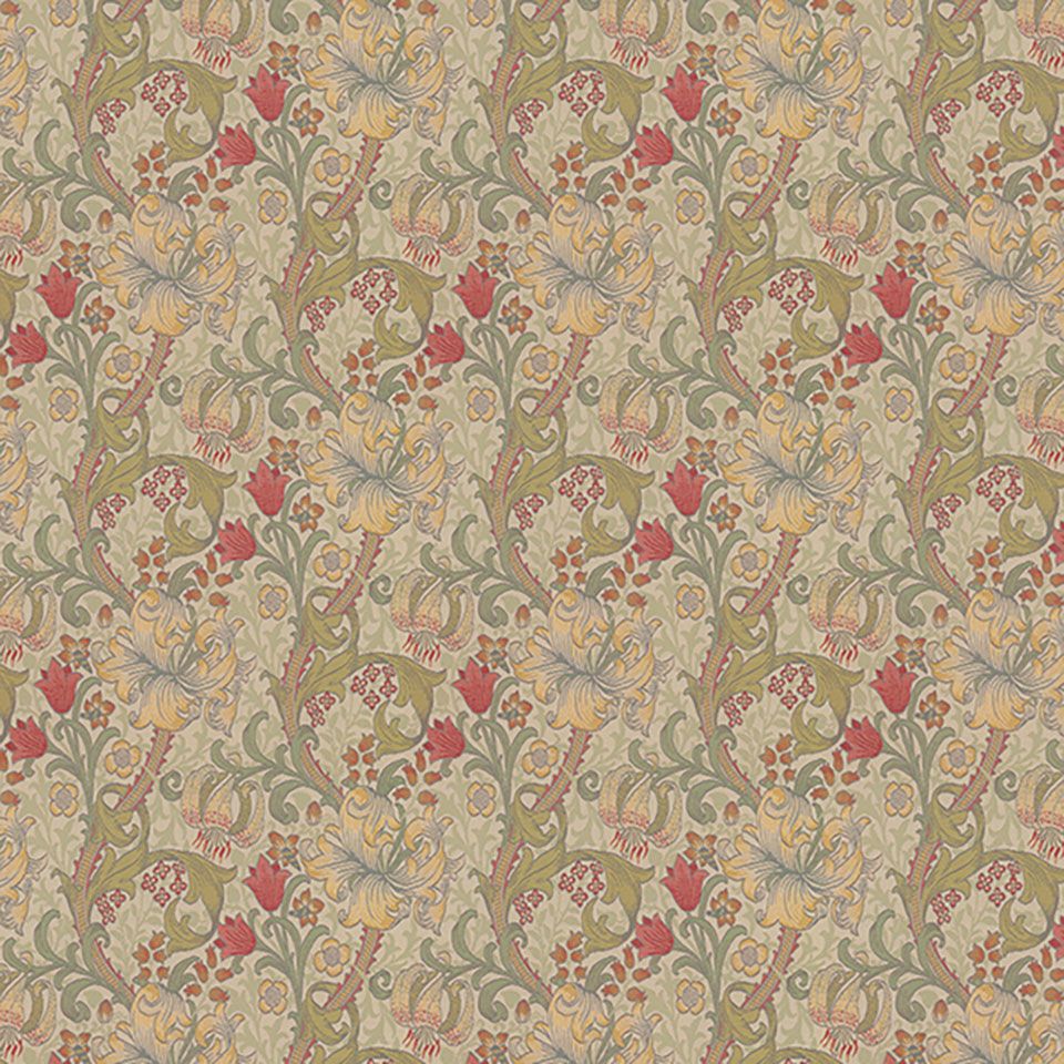 ゴールデンリリーは、ブロックプリントの壁紙として1899年デザインされたものです／カラー：アイボリー