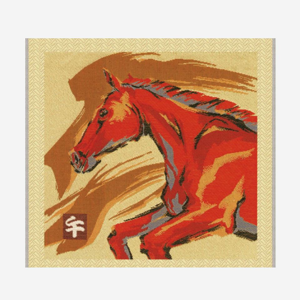 躍動感のある走る馬の姿を、力強い色彩で表現しました