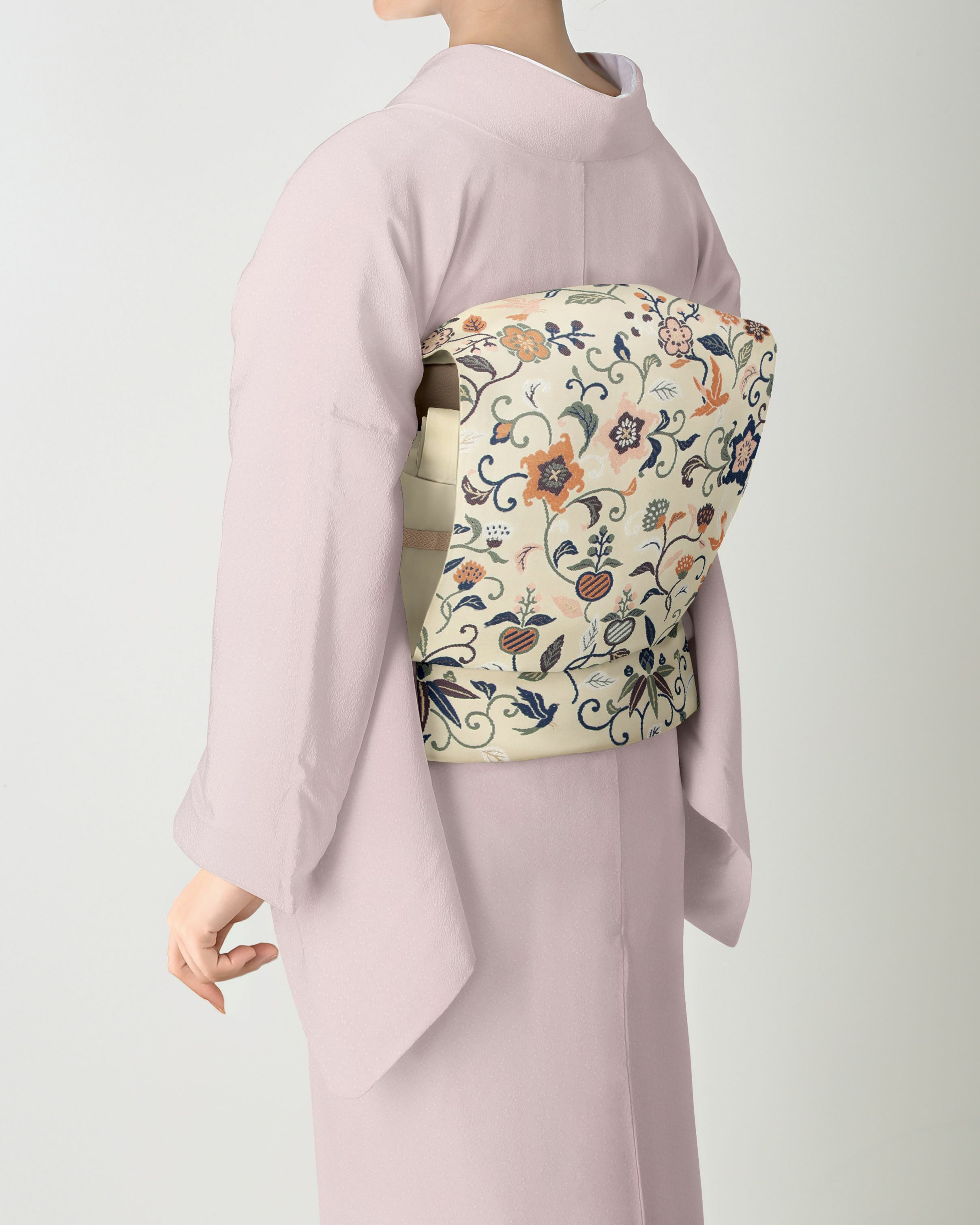 受注生産品】Yulia to Kawashima 名古屋帯 花苑遊鳥文(白茶) | 【公式