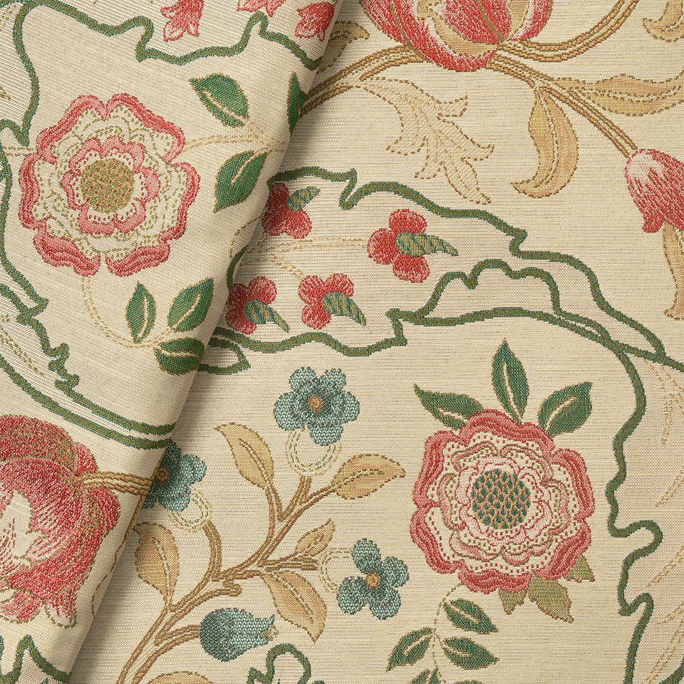 生地拡大画像／大きなリピートの大胆なデザインを刺繍ステッチのように見える織りで表現しています