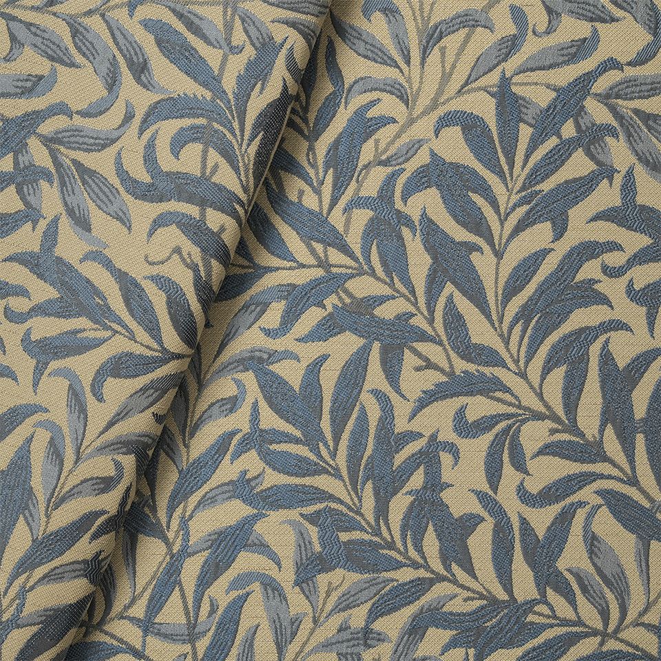 生地拡大画像／柳の枝の流れと、細長い柳の葉で全面が埋め尽くされています