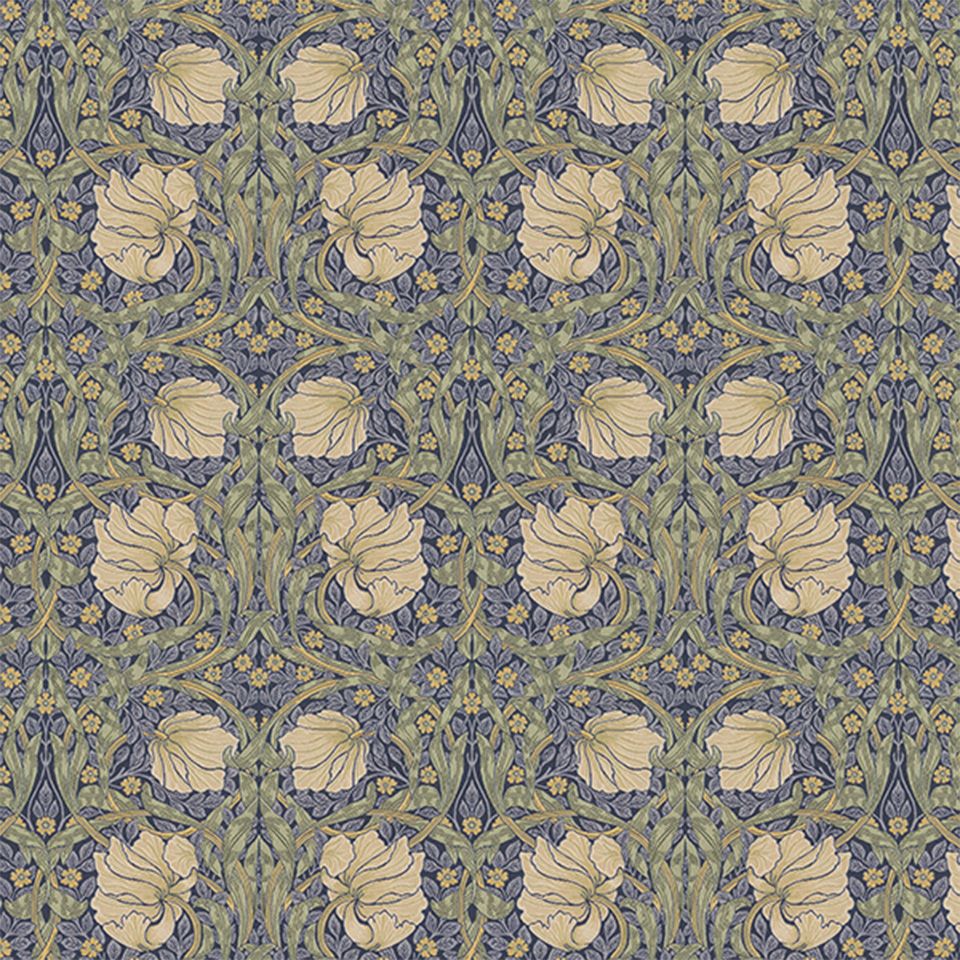 生地画像／大小の花と葉が渦巻くデザインが大胆でありながら、シンメトリーに描かれている為、華やかさと安定感を感じさせます
