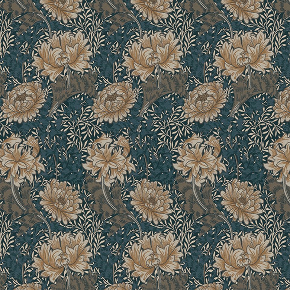 生地画像／花と葉、ベースは光沢の違う糸と織組織の立体感で、それぞれの表現を際立たせています