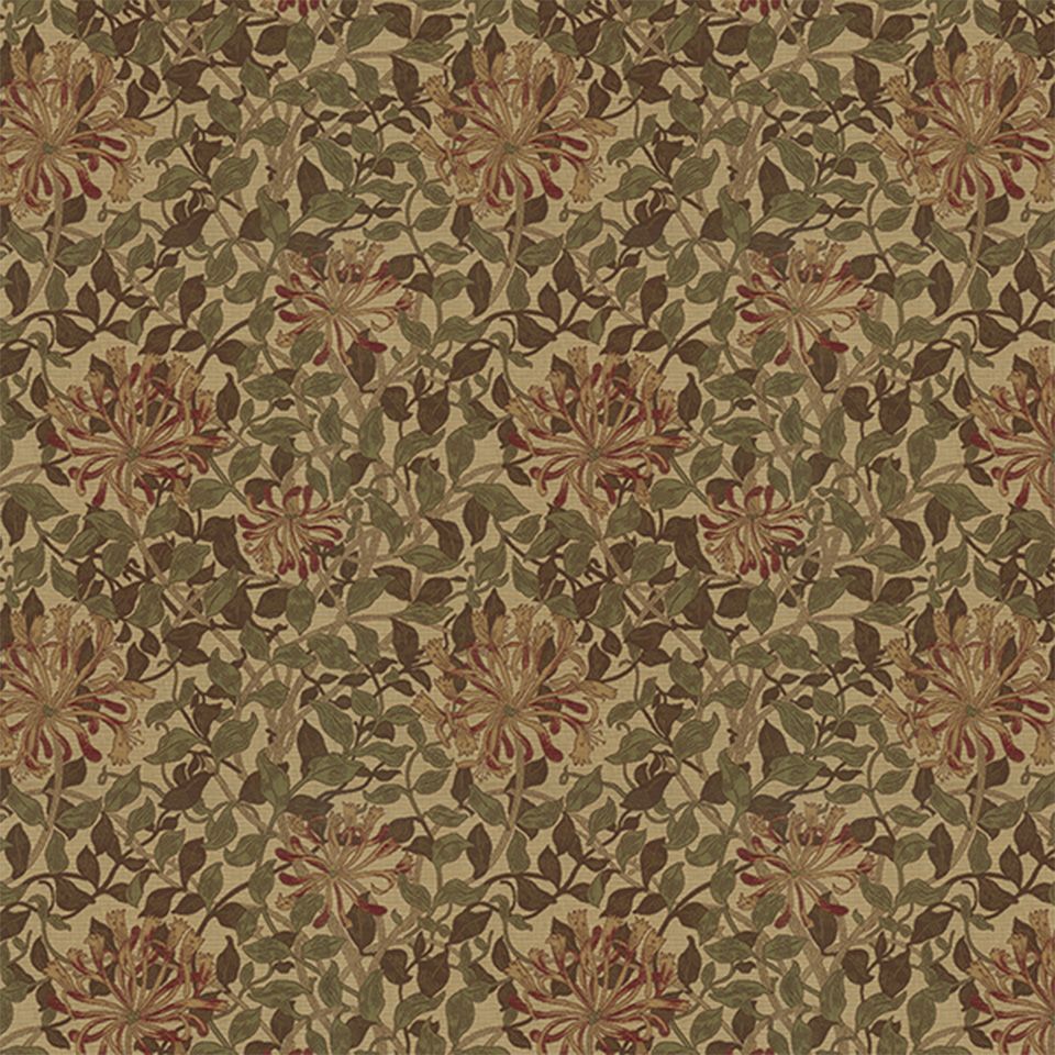 生地画像／スイカズラの花がつる性の丸みのある細かな葉の中に見え隠れするデザインです