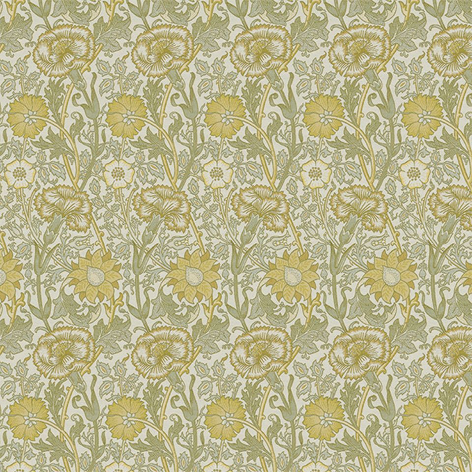 生地画像／絡み合う曲線で描いたバラとカーネーションを、光沢のある糸で立体的に感じられるよう織り上げています