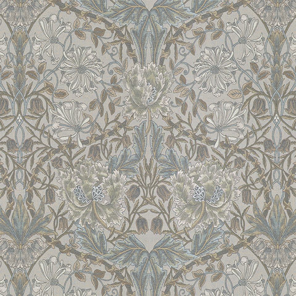 生地画像／グレー色は今までにないモリスの新しい世界を表現して、モダンナチュラルなイメージで落ち着いた多色感にしています