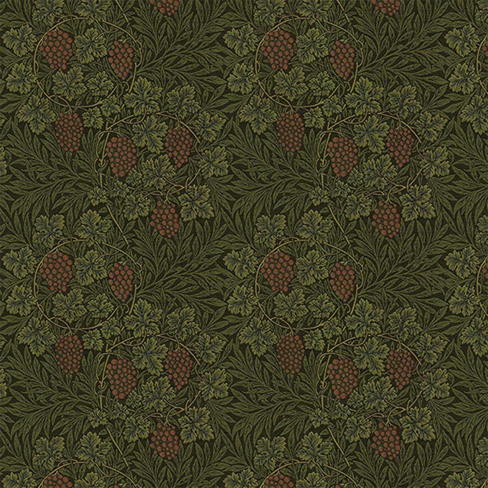 生地画像／明瞭に渦巻く葡萄の蔓のトレーサリ（モリス特有の渦巻く流れのある更紗）がモリスらしさを表現しています